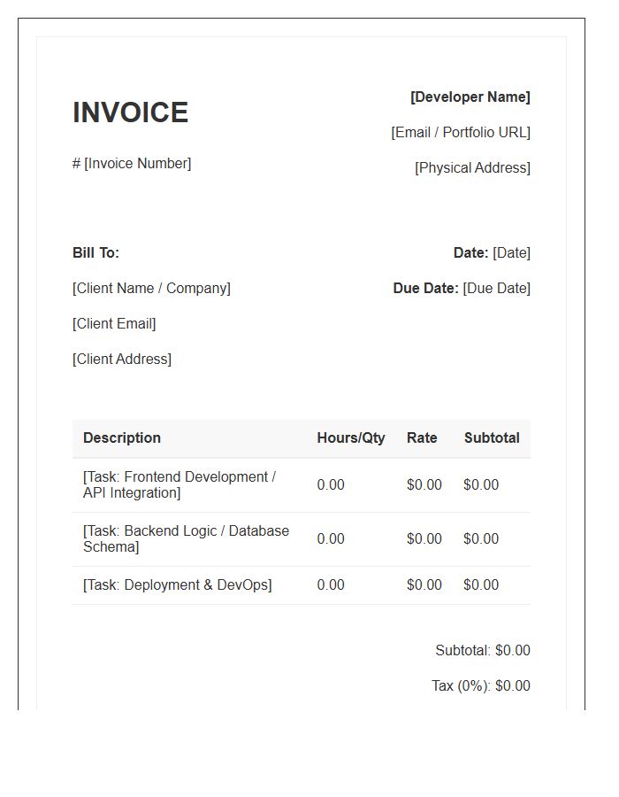 Full Stack Developer Invoice Template