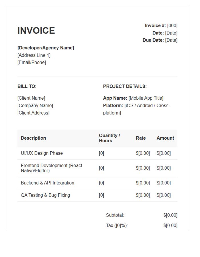 Mobile App Web Development Invoice Template