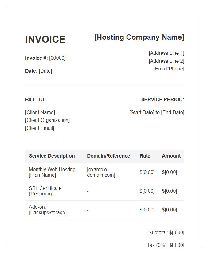 Monthly Web Hosting Invoice Template