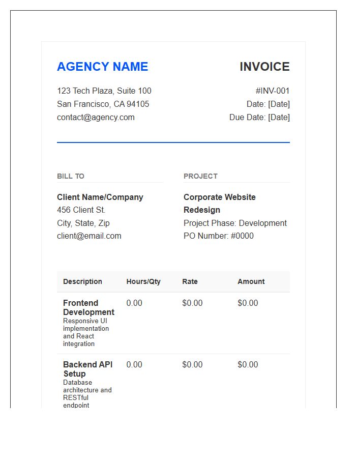 Professional Web Development Agency Invoice Template