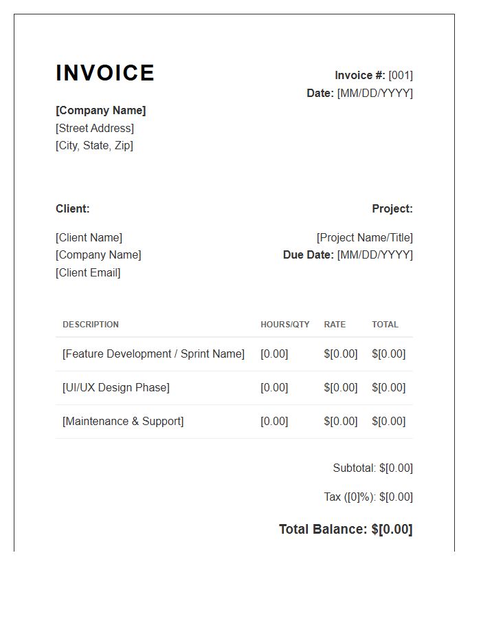 Software Development Project Invoice Template