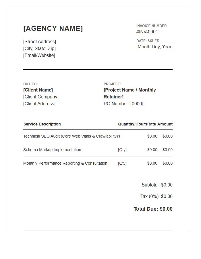 Technical SEO Web Agency Invoice Template