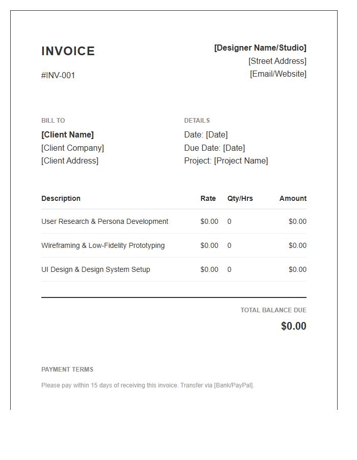 UI UX Design Invoice Template