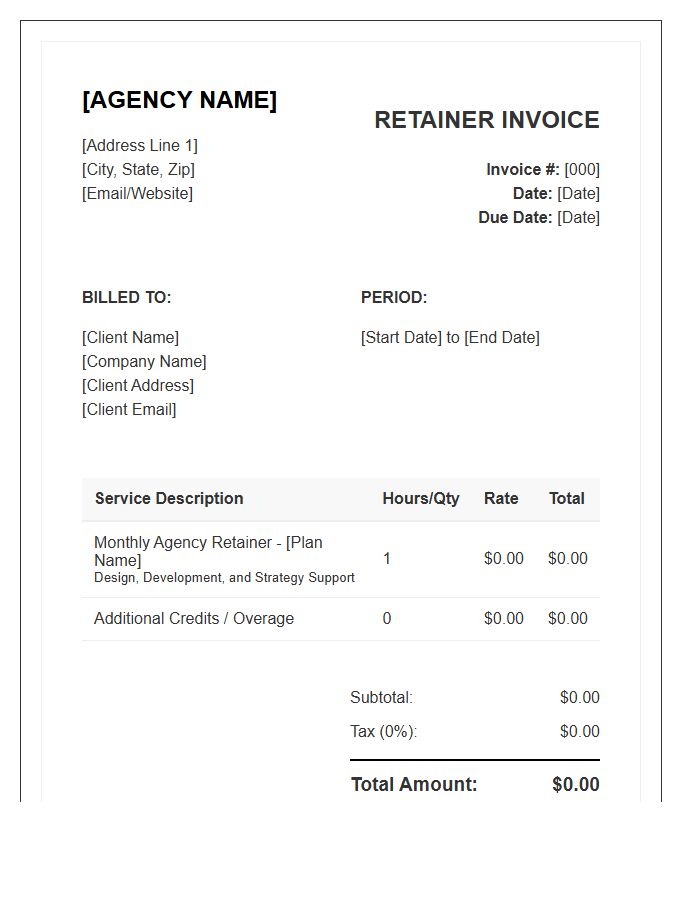 Web Agency Retainer Invoice Template