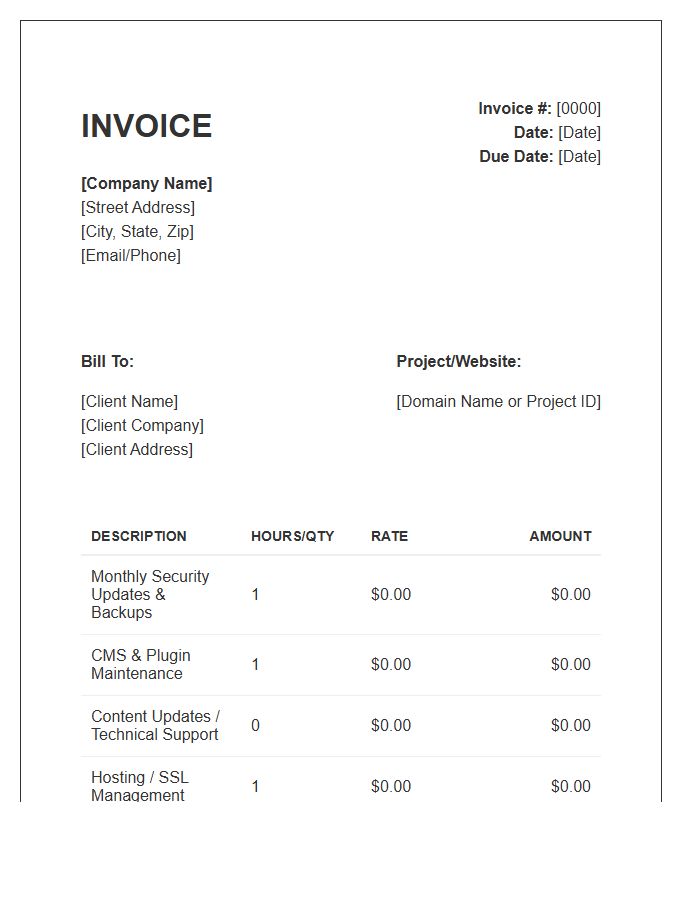 Website Maintenance Services Invoice Template
