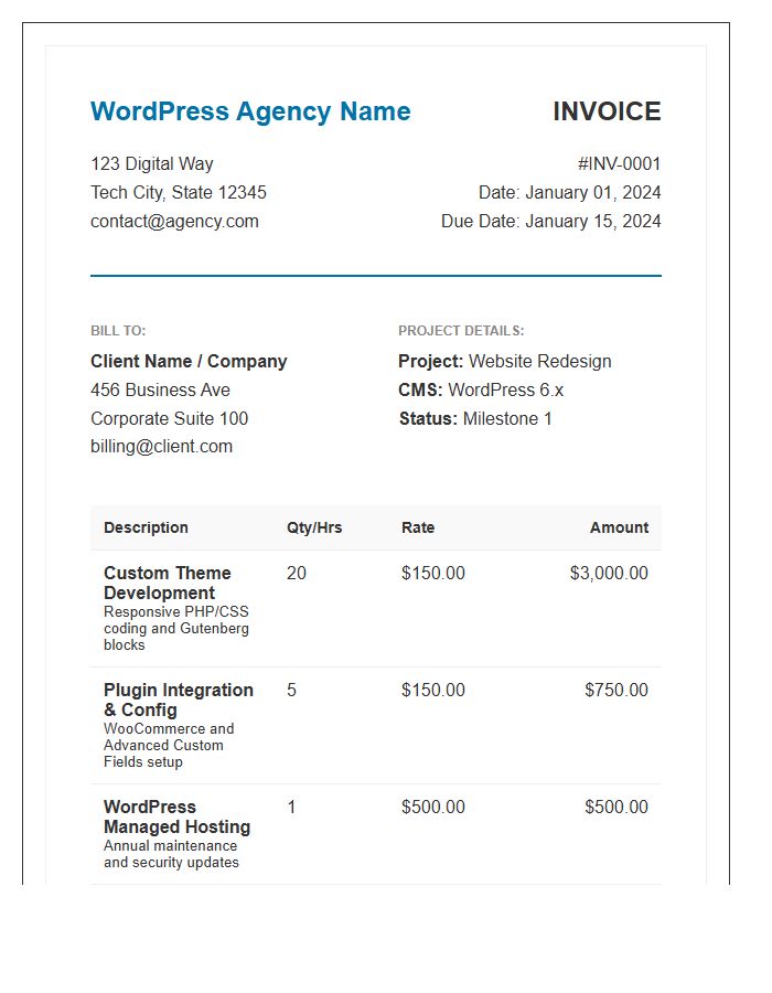 WordPress Development Agency Invoice Template