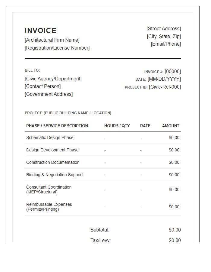 Civic Public Architectural Design Service Invoice Template