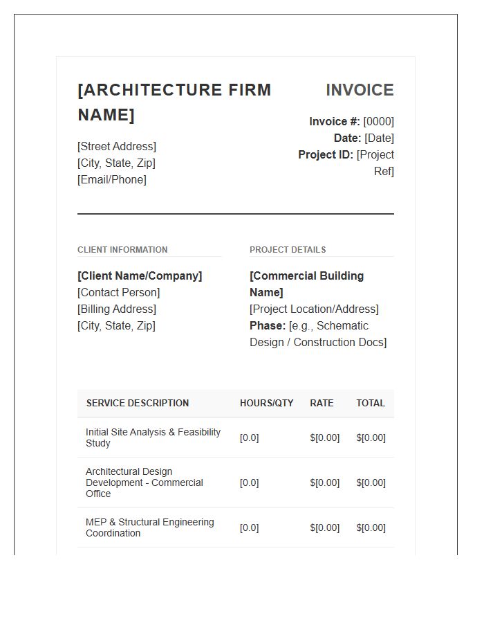 Commercial Building Architectural Design Service Invoice Template