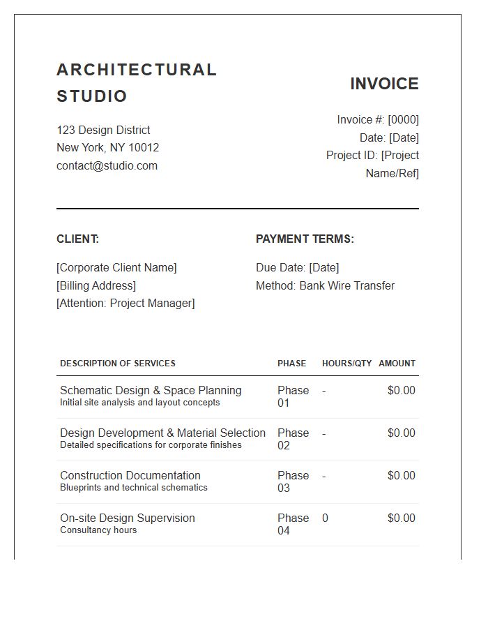 Corporate Workspace Architectural Design Service Invoice Template