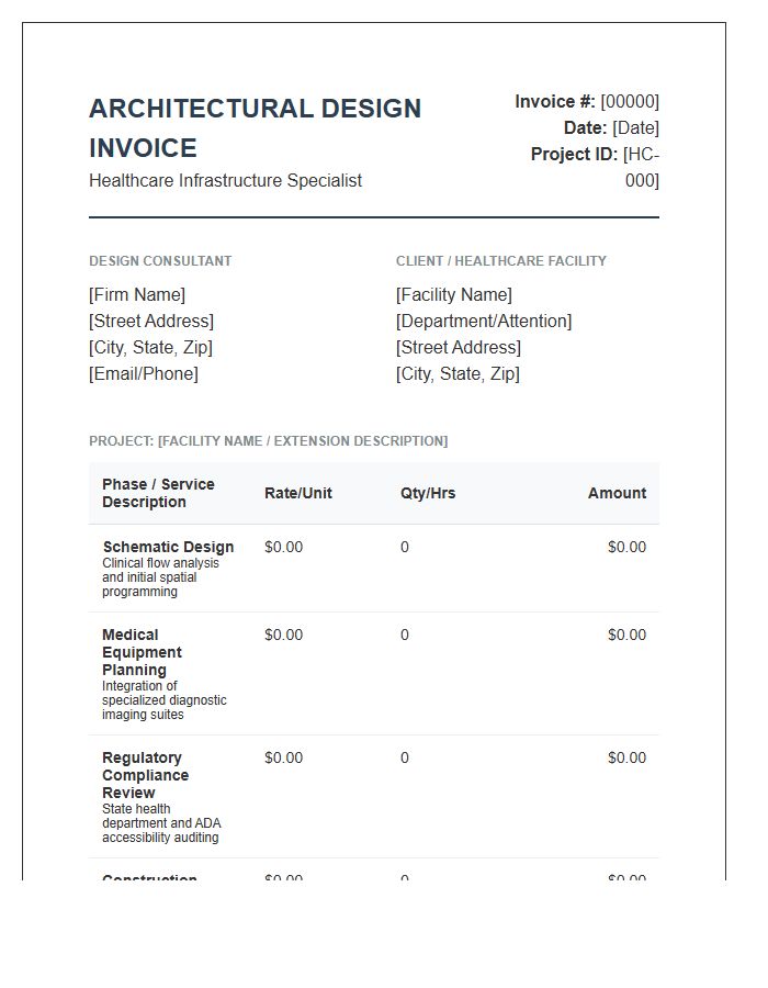 Healthcare Facility Architectural Design Service Invoice Template
