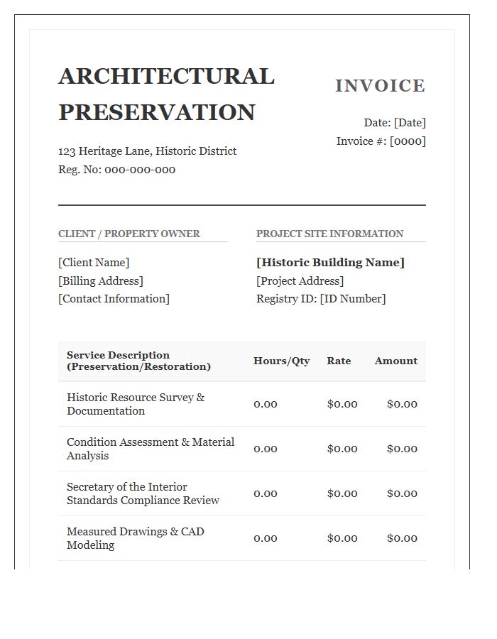 Historic Preservation Architectural Design Service Invoice Template