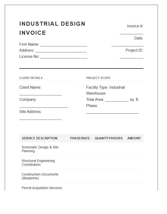 Industrial Warehouse Architectural Design Service Invoice Template
