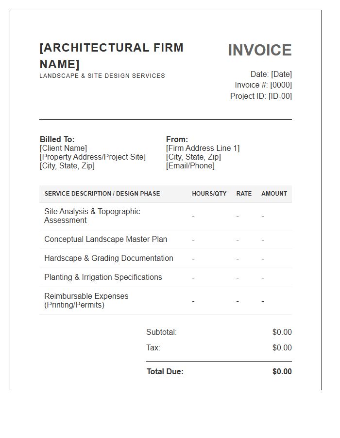 Landscape Site Architectural Design Service Invoice Template