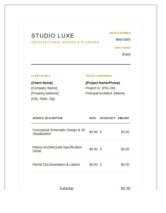 Modern Luxury Architectural Design Service Invoice Template