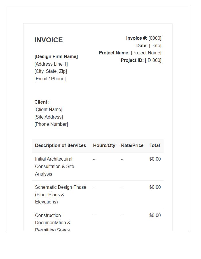 Renovation Remodel Architectural Design Service Invoice Template