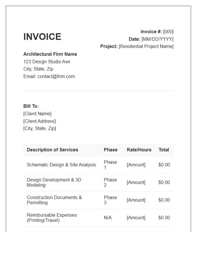 Residential Architectural Design Service Invoice Template