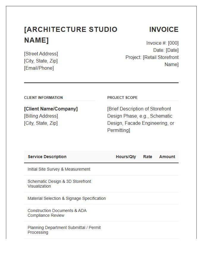 Retail Storefront Architectural Design Service Invoice Template