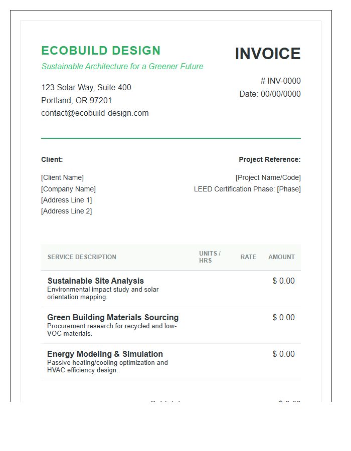 Sustainable Green Architectural Design Service Invoice Template