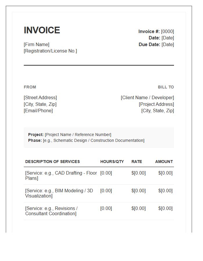 Technical Drafting Architectural Design Service Invoice Template