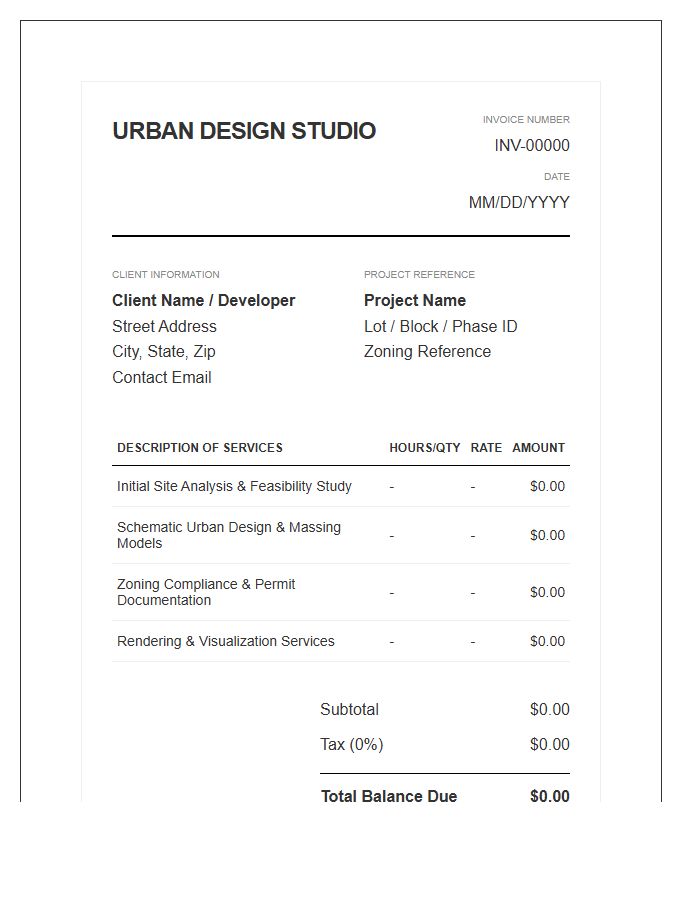 Urban Development Architectural Design Service Invoice Template