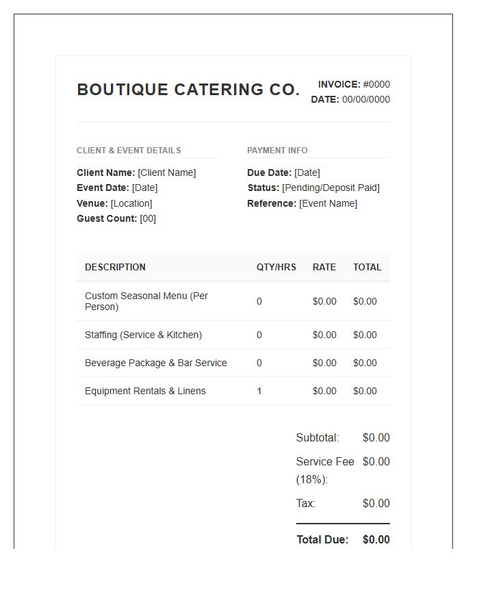 Boutique Catering Event Invoice Template