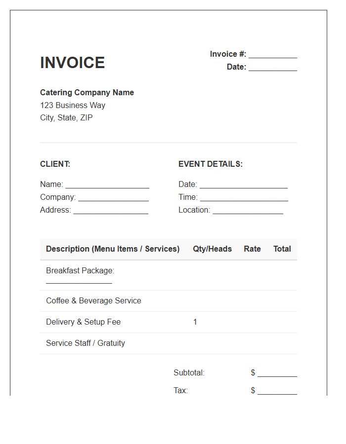 Breakfast Meeting Catering Invoice Template