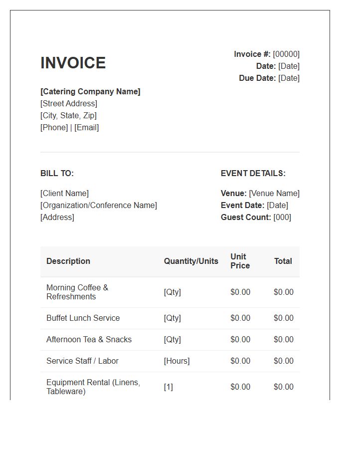 Conference Catering Services Invoice Template