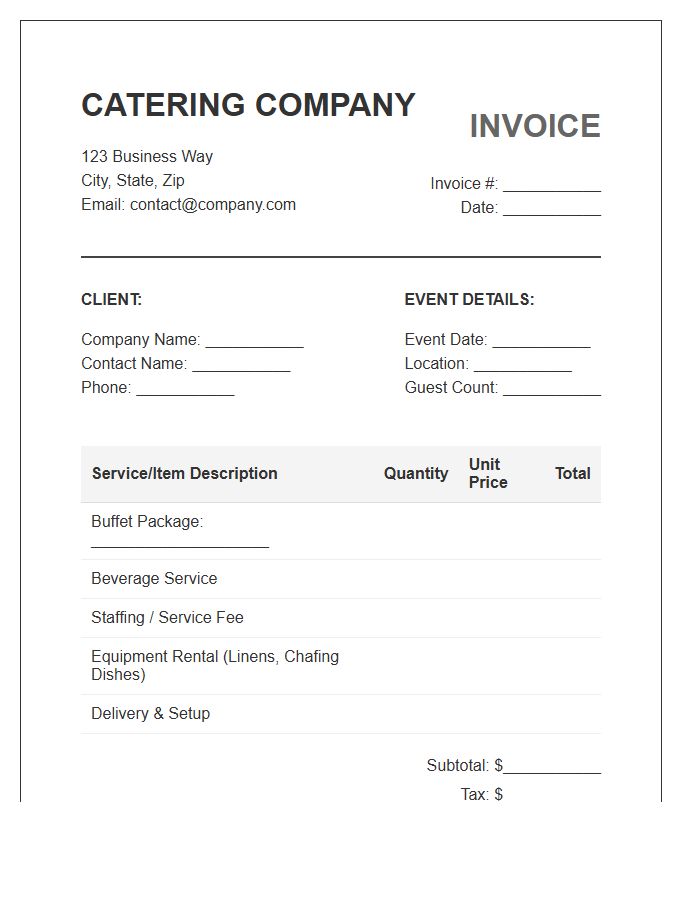 Corporate Buffet Catering Invoice Template