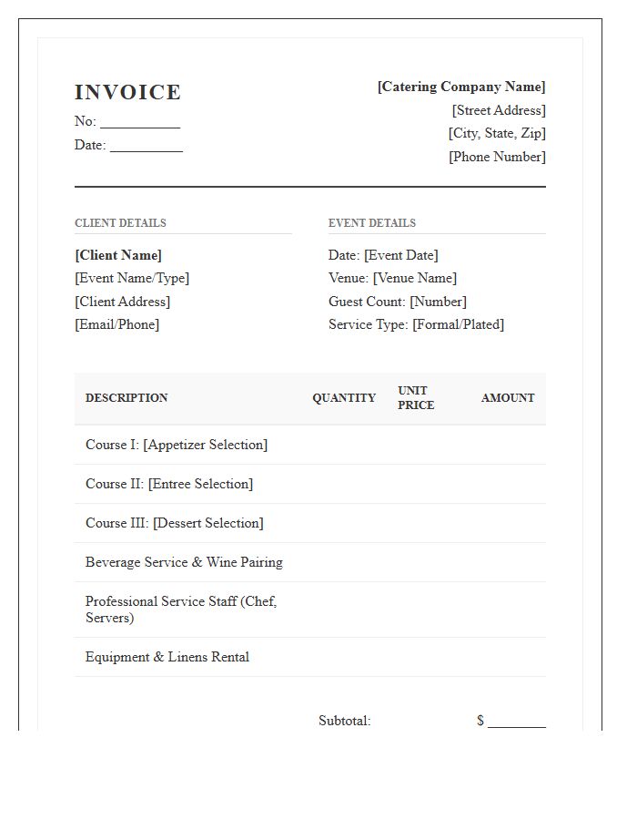 Formal Dinner Catering Invoice Template