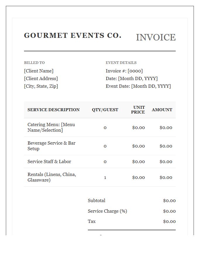 Gourmet Event Catering Invoice Template