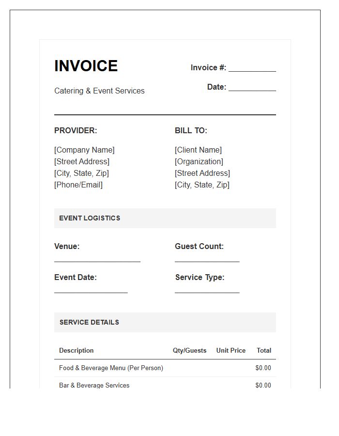 Large Venue Catering Invoice Template