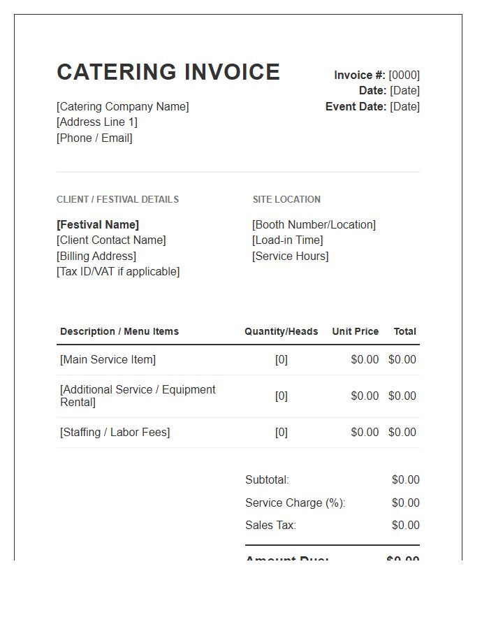 Outdoor Festival Catering Invoice Template