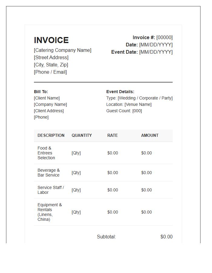 Professional Catering Services Invoice Template