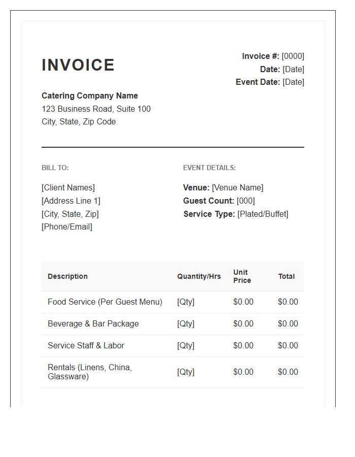 Wedding Catering Services Invoice Template