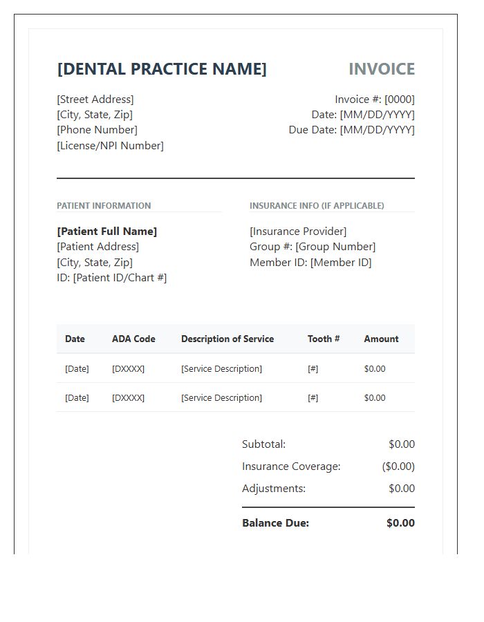 Dental Billing Professional Invoice Template