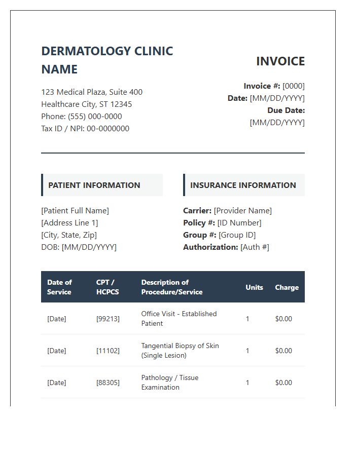 Dermatology Billing Professional Invoice Template