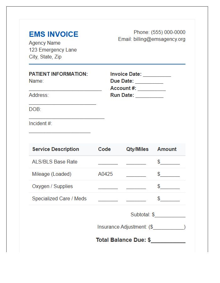 Emergency Medical Services Invoice Template