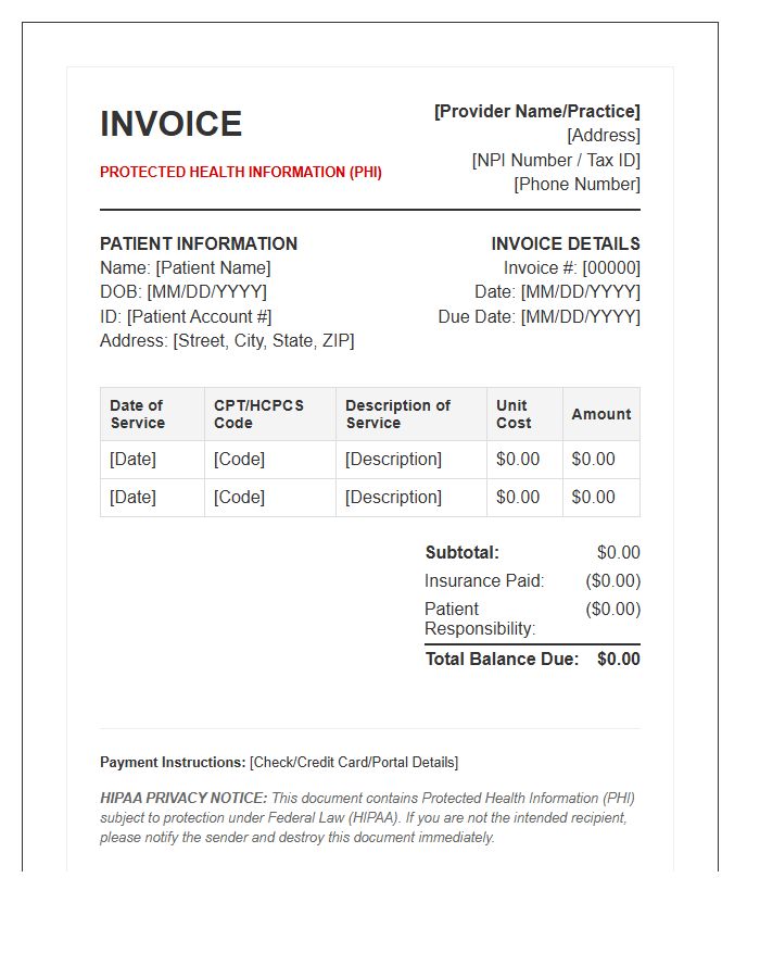 HIPAA Compliant Medical Invoice Template