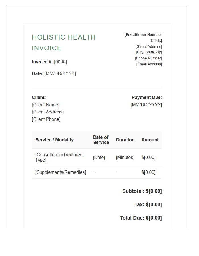 Holistic Health Practitioner Invoice Template