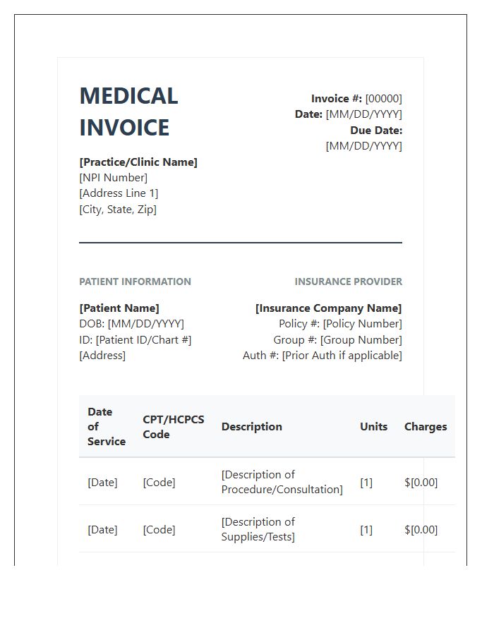 Medical Billing Professional Invoice Template
