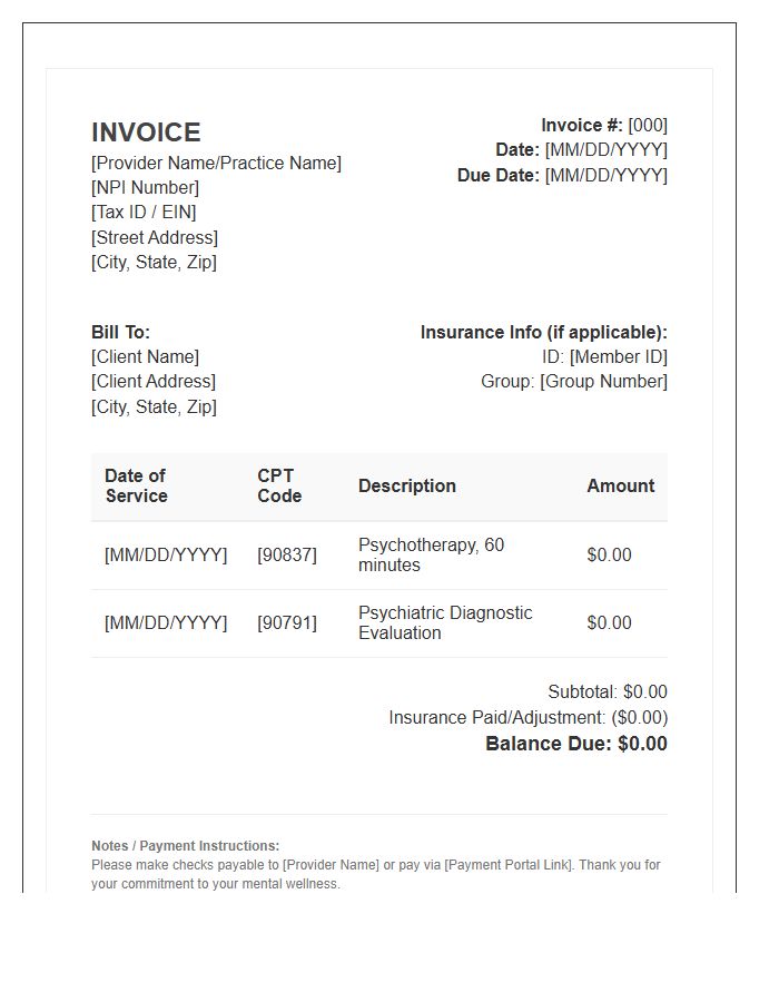 Mental Health Provider Invoice Template