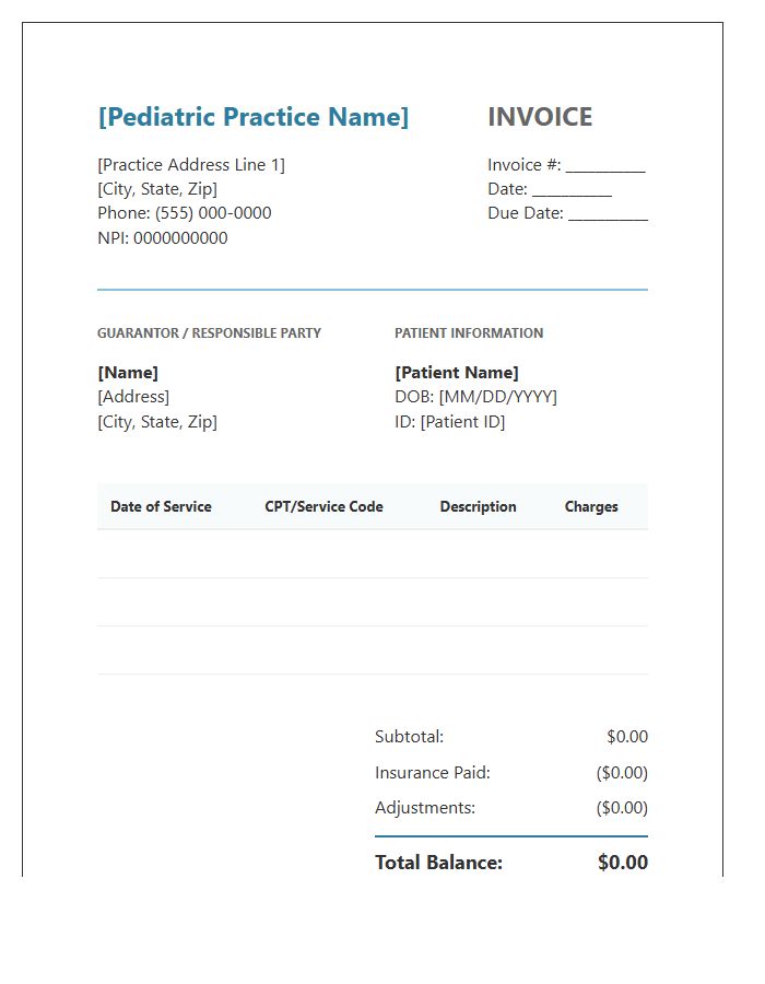Pediatric Practice Billing Invoice Template