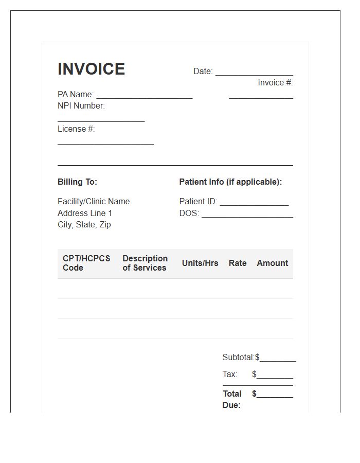 Physician Assistant Billing Invoice Template