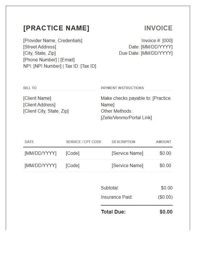 Private Practice Billing Invoice Template