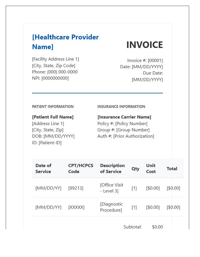Professional Healthcare Billing Invoice Template
