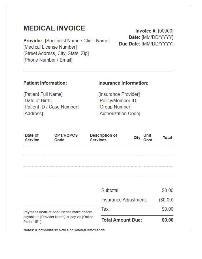 Specialist Medical Services Invoice Template