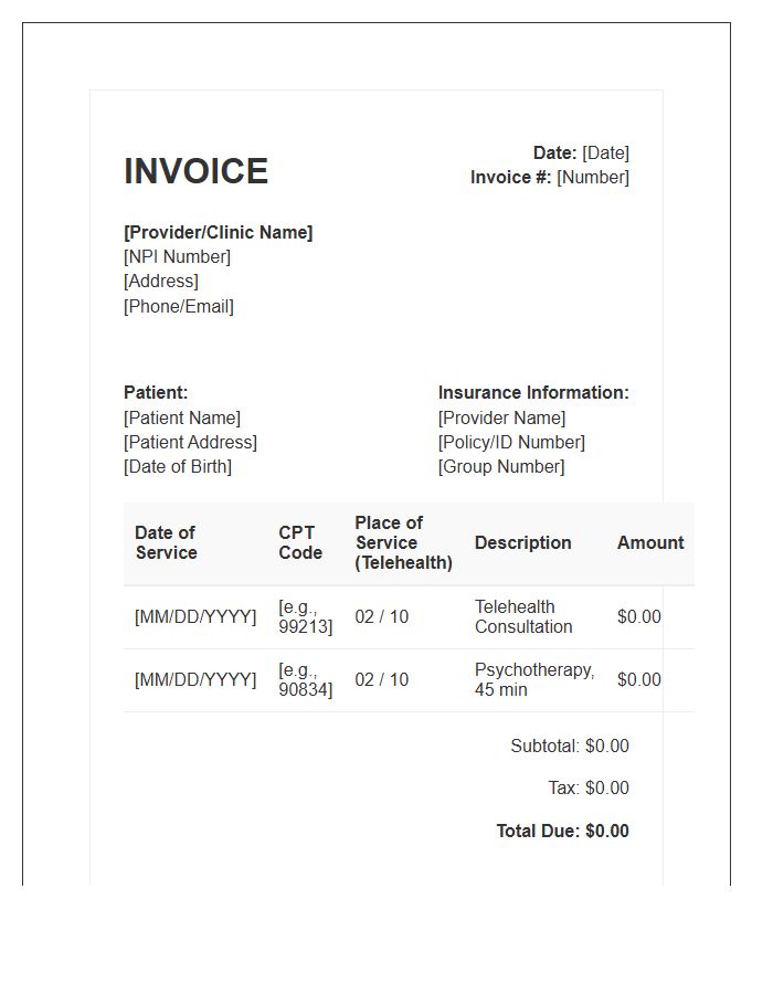Telehealth Services Billing Invoice Template