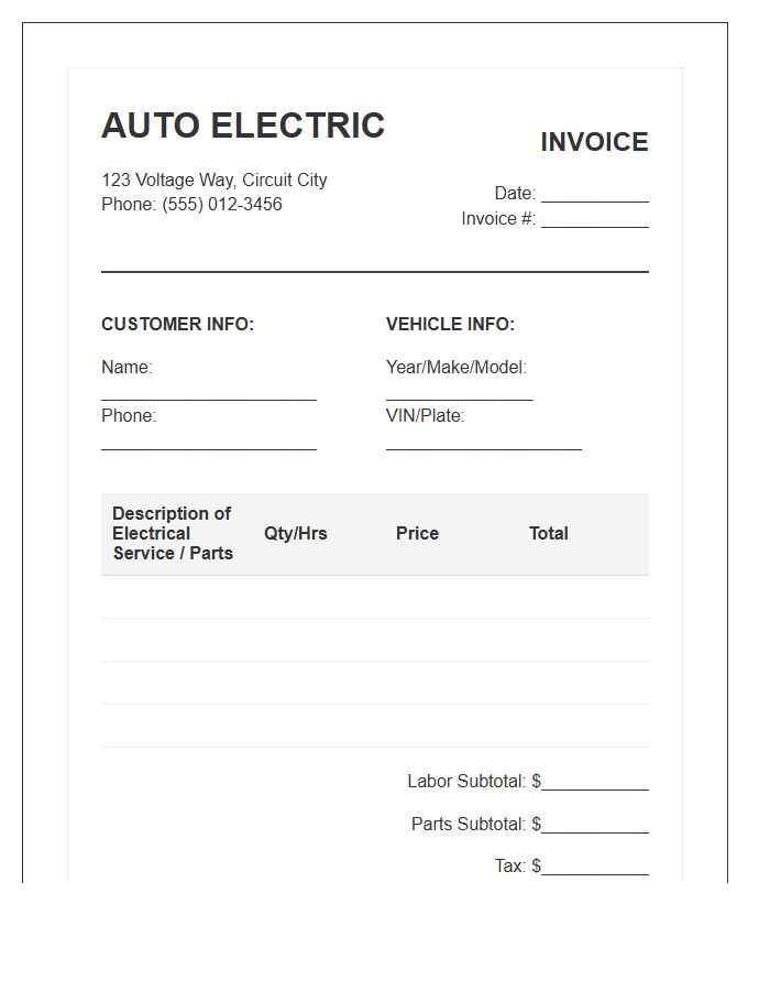 Auto Electrical Repair Invoice Template