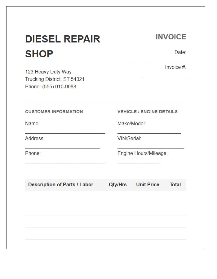 Diesel Engine Repair Invoice Template