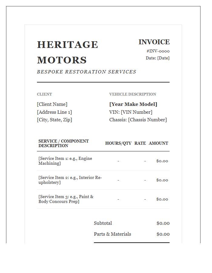 Luxury Car Restoration Invoice Template
